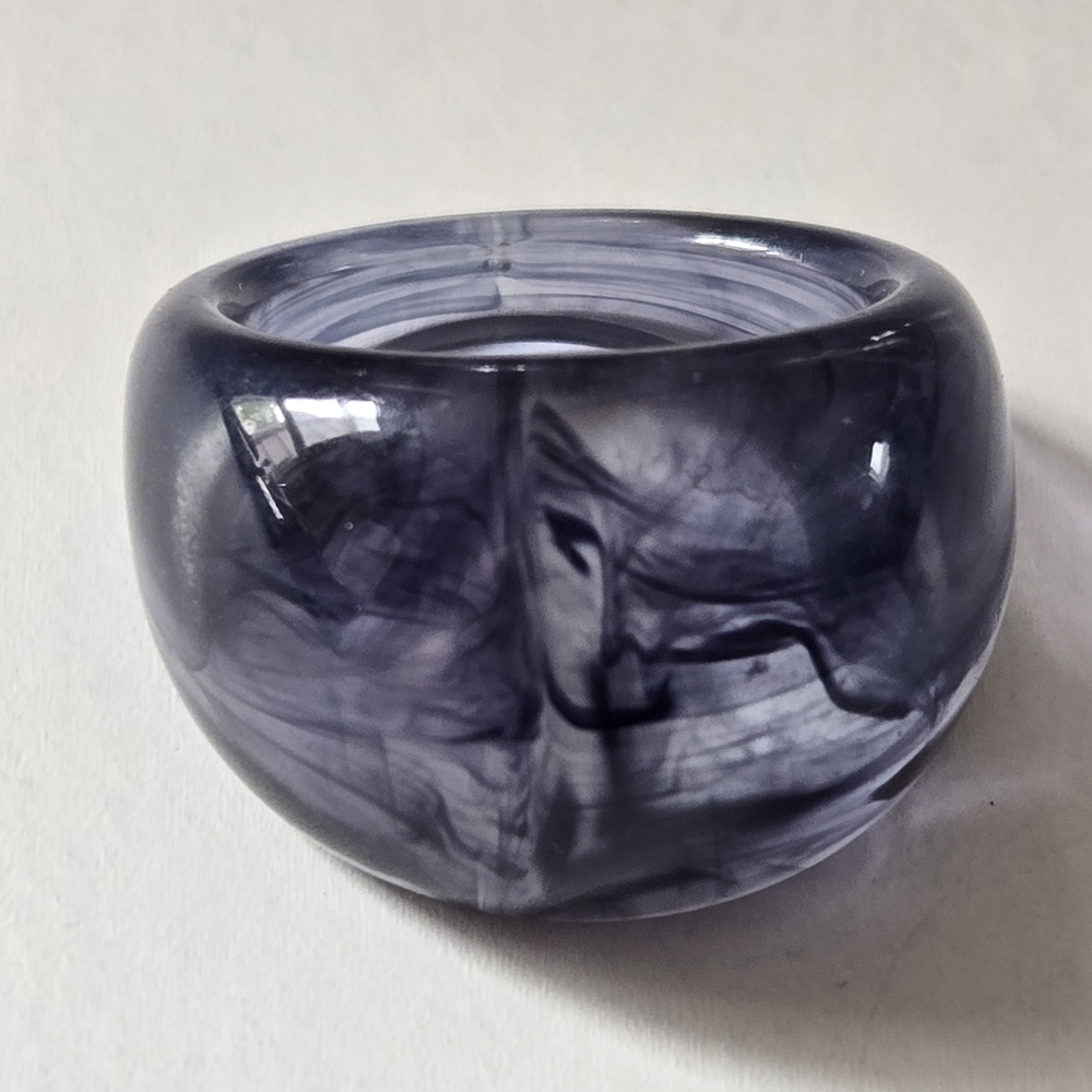 Chunky Dark Blue Swirl Lucite Ring Smokey Grey Translucent Statement Fashion